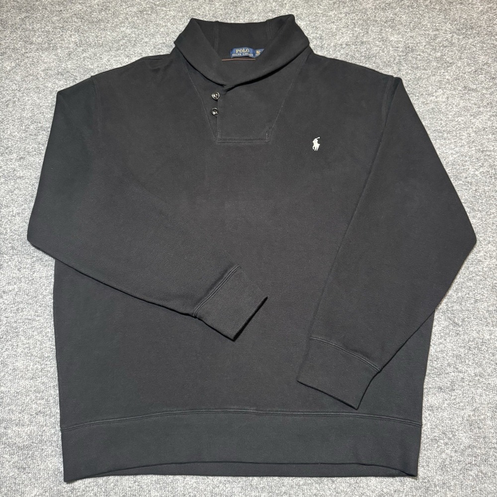 Polo Ralph Lauren Black Shawl Collar Pullover Sweatshirt Sweater Size XLT